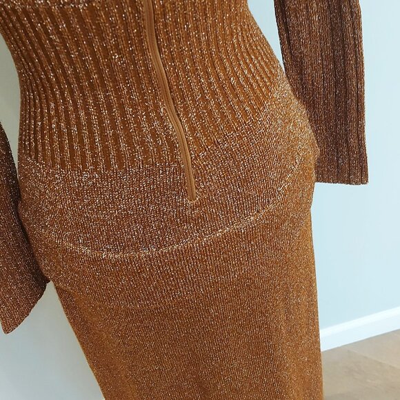 Vintage 70's Wenjilli Metallic Copper Knitted Dress - Size S - Picture 8 of 9